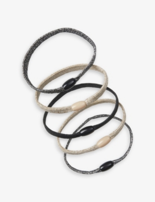 Shop The White Company Sparkle-detail Ribbed Set-of-five Hair Elastics In Multi