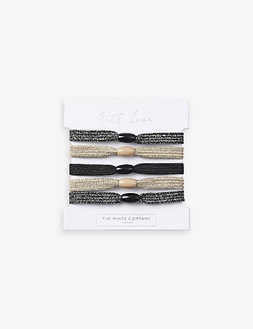 THE WHITE COMPANY: Sparkle-detail ribbed set-of-five hair elastics