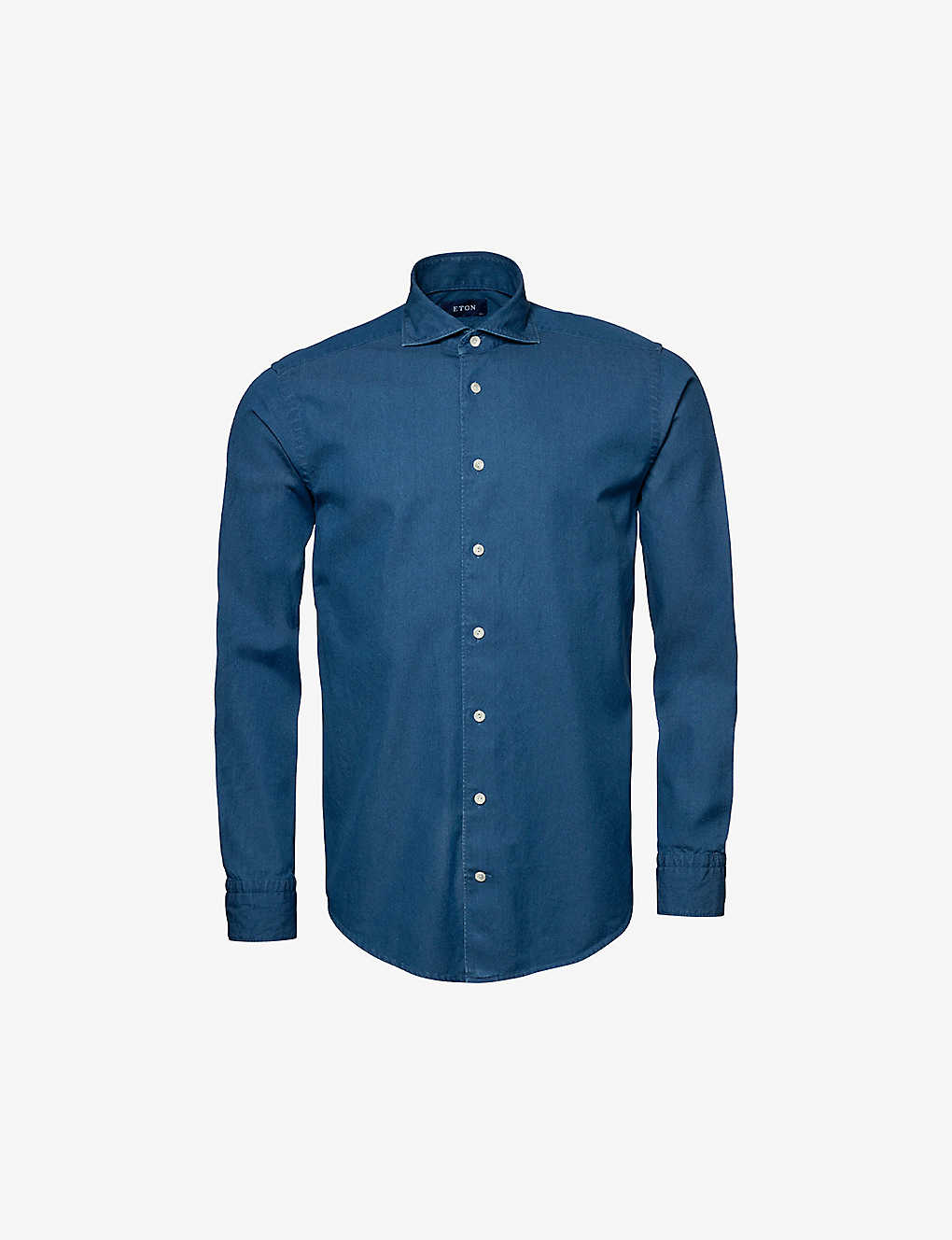 Eton Mens Navy Blue Wide-spread Slim-fit Denim-twill Shirt