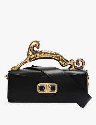 Shop Lanvin Black Gold Pencil Cat Leather Shoulder Bag