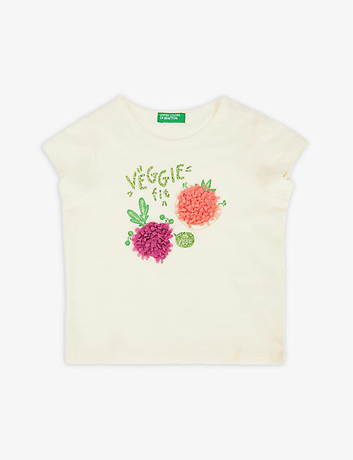 BENETTON: Vegetable-embroidery cotton T-shirt 1-4 years