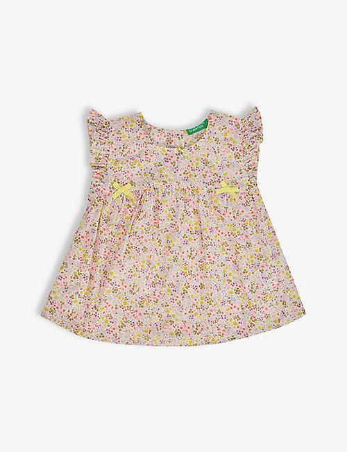 BENETTON: Regular-fit floral-print cotton-poplin dress 12 months - 4 years