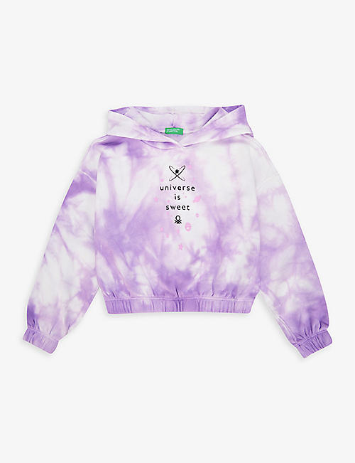 BENETTON: Tie-dye cropped cotton-jersey hoodie 4-14 years