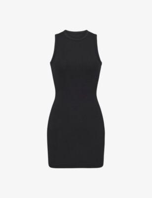 Shop Skims Women's Soot Slim-fit Ribbed Stretch-cotton Mini Dress