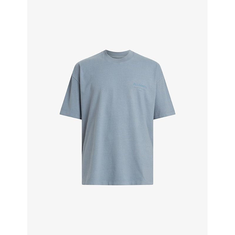 Shop Allsaints Underground Graphic-print Cotton T-shirt In Dusty Blue