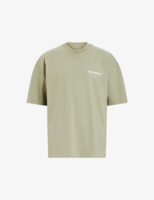 Allsaints Underground Graphic-print Cotton T-shirt In Hemp Green/whi