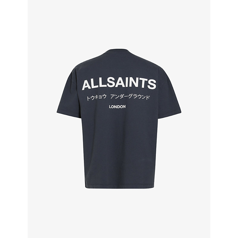 Allsaints Mens Universe Blue Underground Graphic-print Cotton T-shirt
