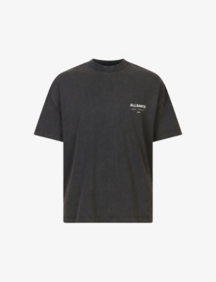 Allsaints Mens Washed Black Underground Graphic-print Cotton T-shirt