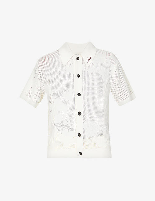 AMIRI: Floral cotton and cashmere-blend polo shirt