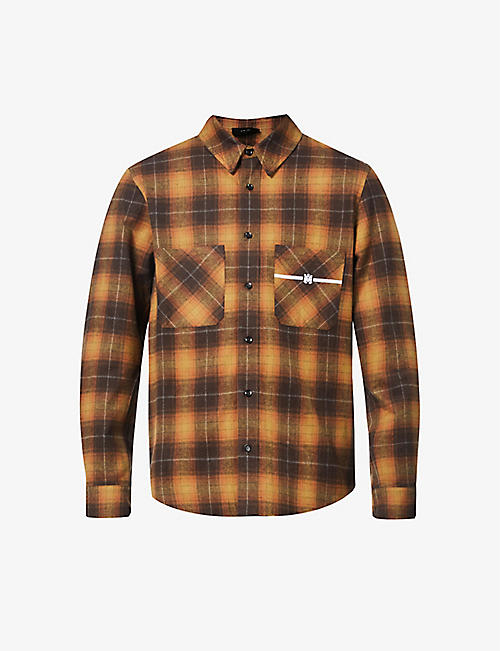 AMIRI: Leather-appliqué regular-fit flannel shirt