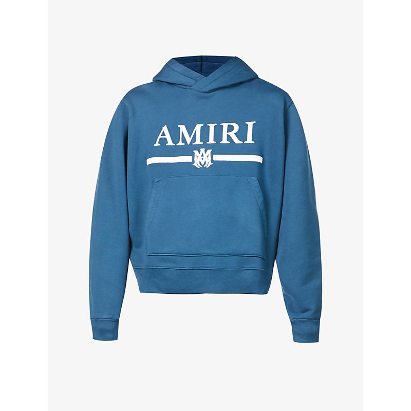 Amiri Logo-embroidered Relaxed-fit Cotton-jersey Hoody In Pond Blue