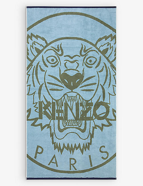 KENZO: New Tiger logo-print organic-cotton beach towel 170cm x 102cm