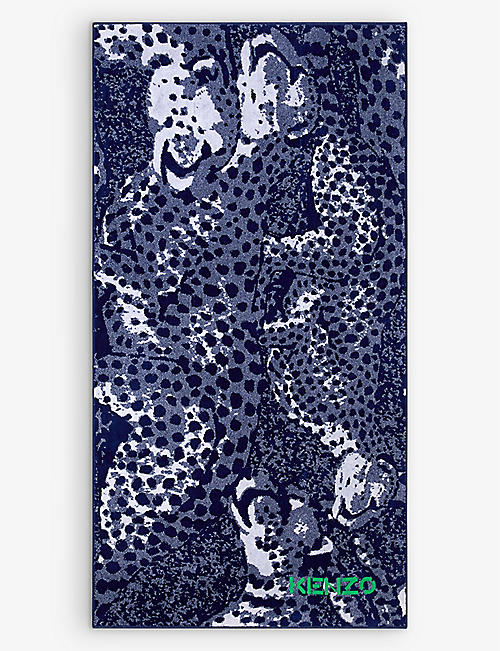 KENZO: Jump leopard-print organic-cotton beach towel 170cm x 102cm
