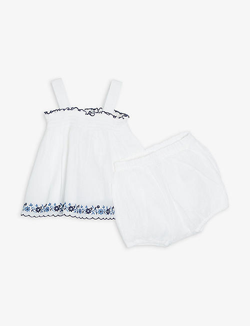 RALPH LAUREN: Floral-embroidered cotton dress and bloomers 3-24 months