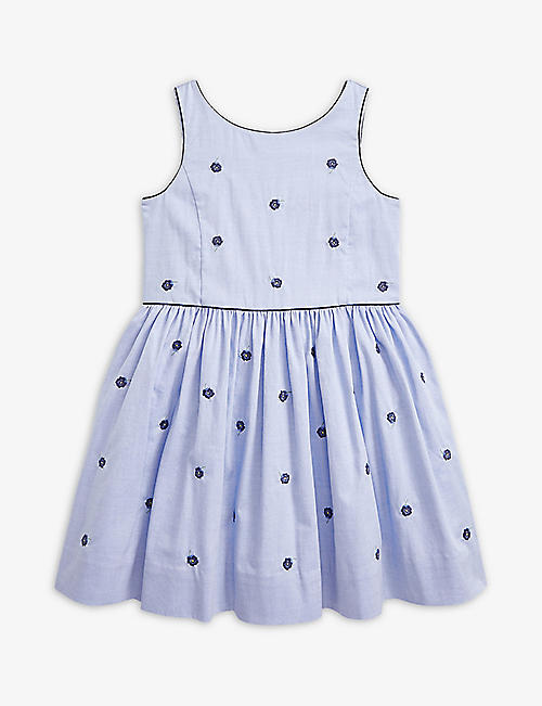 RALPH LAUREN: Floral-embroidered sleeveless cotton dress 5-6 years