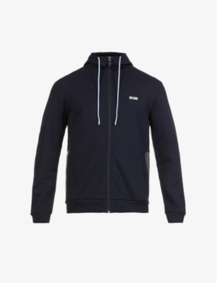 Logo-patch zipped stretch cotton-blend hoody