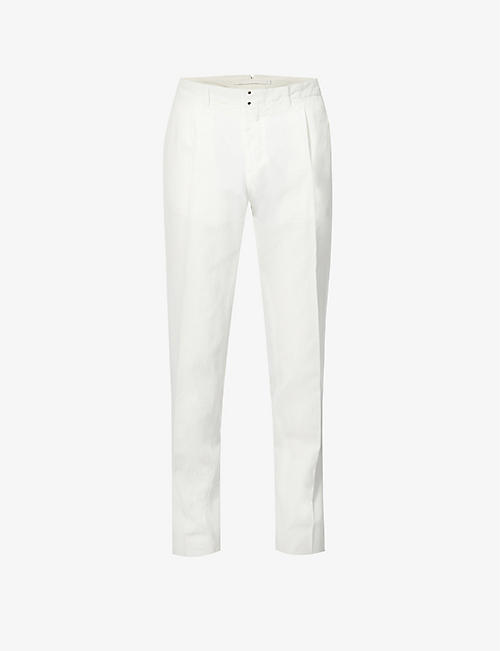 SLOWEAR: Ice slim-fit straight cotton and linen-blend trousers