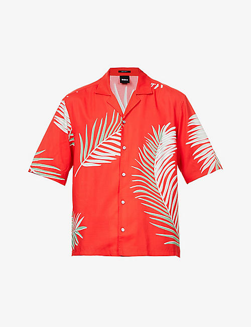 BOSS: Botanical-print short-sleeved woven shirt