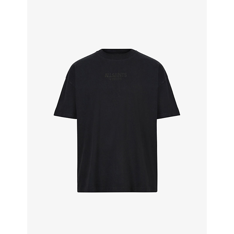 Shop Allsaints Men's Washed Black Bones Embroidered-logo Organic-cotton T-shirt