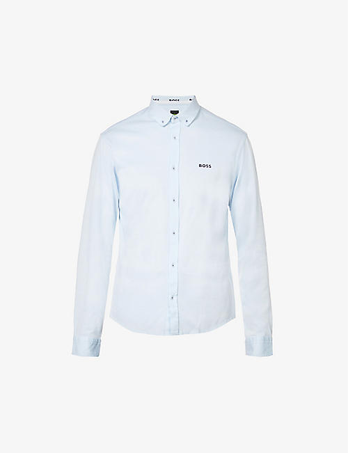 BOSS: Brand-print contrast-stitch regular-fit cotton-jersey shirt