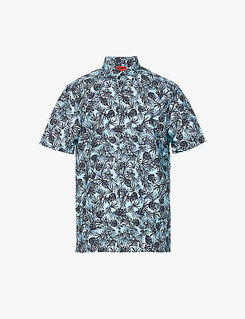 HUGO: Graphic-print cotton-poplin shirt