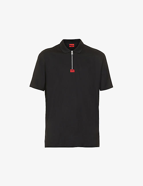 HUGO: Logo-patch cotton-piqué polo shirt