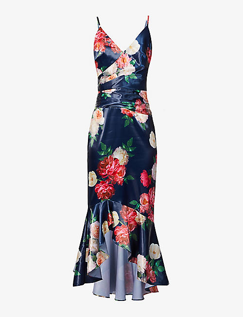 CHI CHI LONDON: Sleeveless floral-print woven midi dress