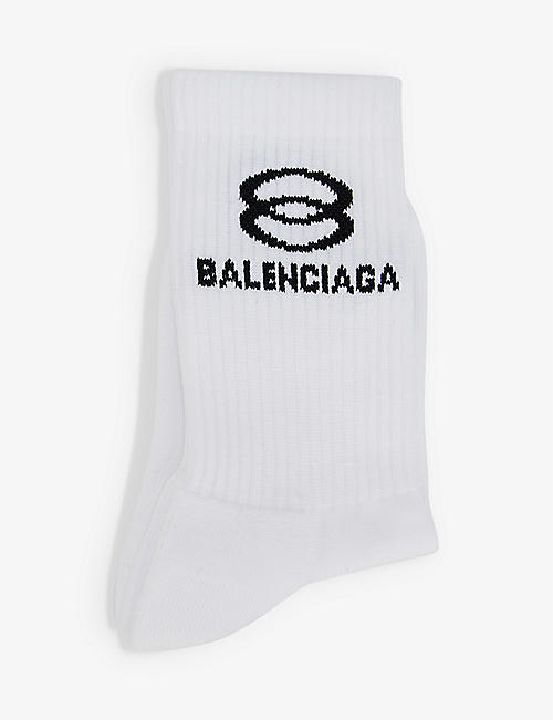BALENCIAGA: Unity logo-print stretch-cotton socks