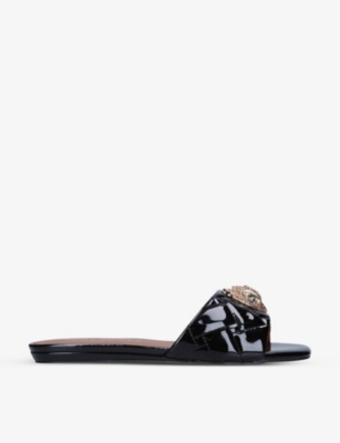 KURT GEIGER LONDON: Kensington eagle-embellished quilted patent-leather mules