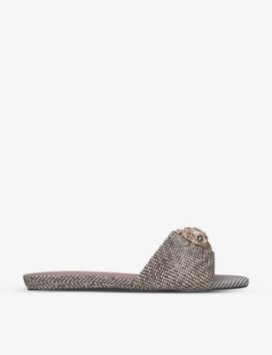 KURT GEIGER LONDON: Kensington eagle-embellished houndstooth woven mules