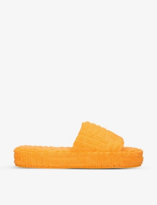 BOTTEGA VENETA BOTTEGA VENETA WOMEN'S ORANGE INTRECCIATO COTTON-TERRY SLIDES,55669192