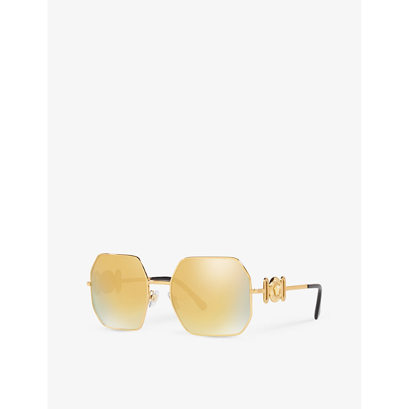 Shop Versace Women's Gold Ve2248 Geometric-frame Metal Sunglasses