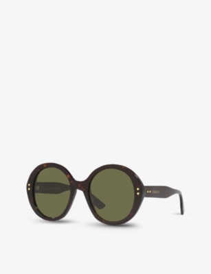 Shop Gucci Womens Brown Gg1081s Round-frame Acetate Sunglasses