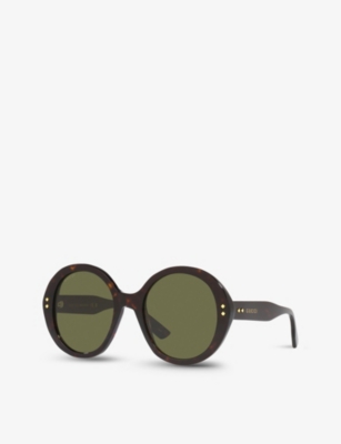 Shop Gucci Women's Brown Gg1081s Round-frame Acetate Sunglasses