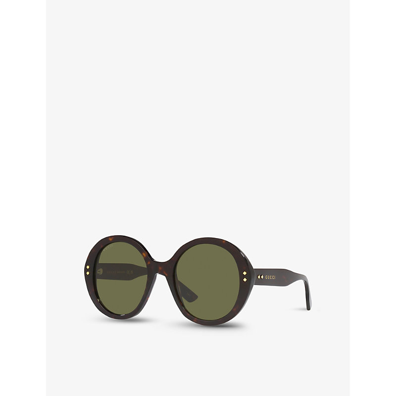 Shop Gucci Women's Brown Gg1081s Round-frame Acetate Sunglasses
