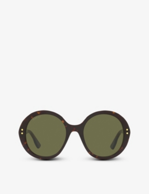 Shop Gucci Women's Brown Gg1081s Round-frame Acetate Sunglasses