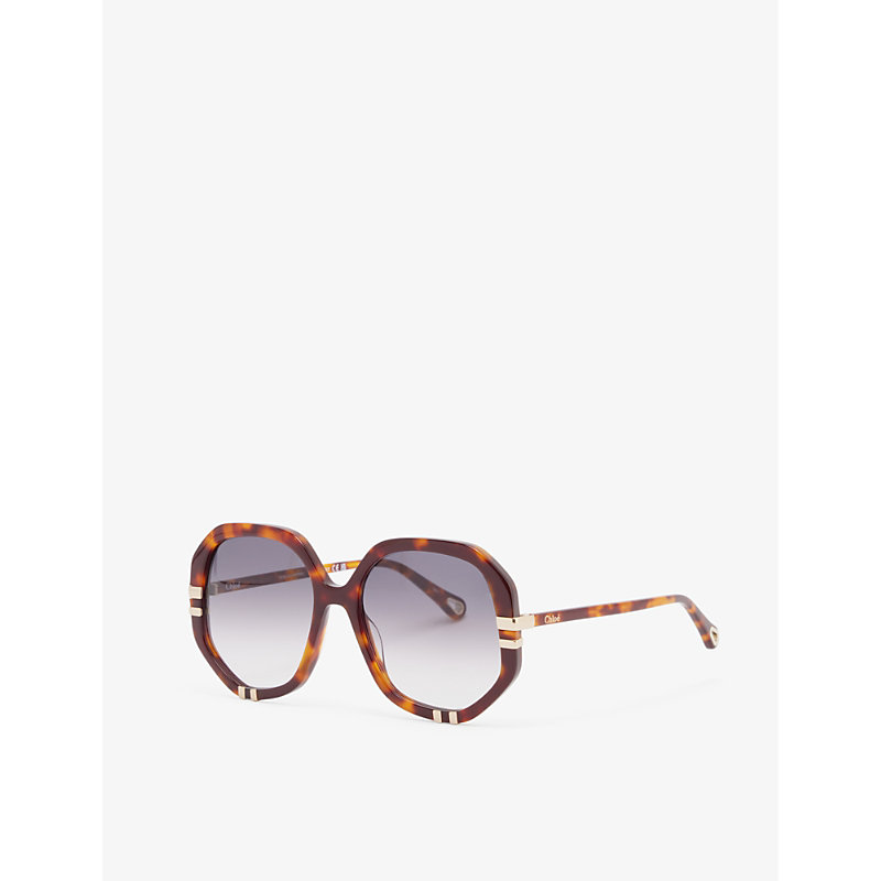 Shop Chloé Chloe Women's Brown Ch0105s Hexagonal-frame Acetate Sunglasses