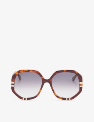 Shop Chloé Chloe Women's Brown Ch0105s Hexagonal-frame Acetate Sunglasses