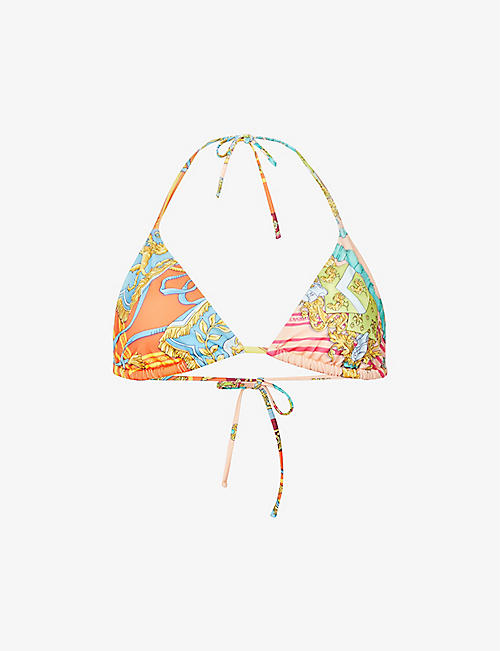 VERSACE: Graphic-print triangle bikini top