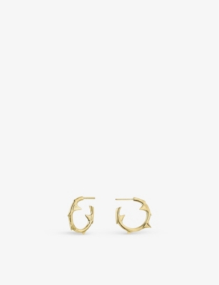 SHAUN LEANE: Rose Thorn 18ct yellow gold-plated sterling silver vermeil hoop earrings
