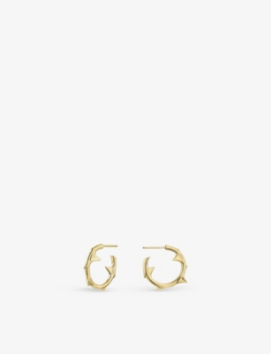SHAUN LEANE: Rose Thorn 18ct yellow gold-plated sterling silver vermeil hoop earrings