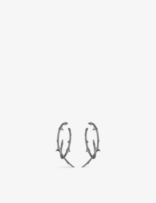 SHAUN LEANE: Rose Thorn rhodium-plated silver hoop earrings
