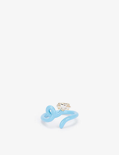 BEA BONGIASCA: Baby Vine Tendril 9ct yellow gold, enamel-plated silver and rock crystal ring