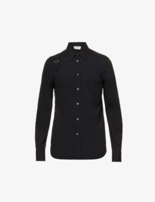 Shop Alexander Mcqueen Men's Black Harness Stretch-cotton Shirt