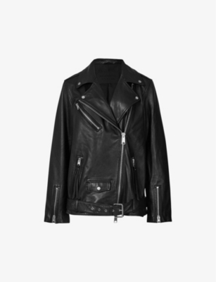 Shop Allsaints Billie Oversized Leather Jacket In Black