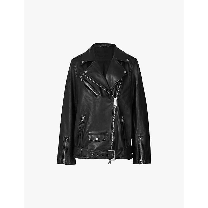 Shop Allsaints Women's Black Billie Oversized Leather Jacket