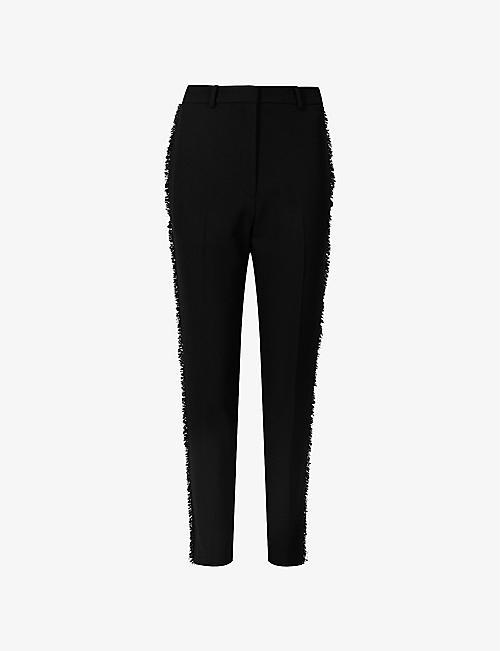 ALLSAINTS: Maxine fringed tapered high-rise stretch recycled polyester and wool trousers