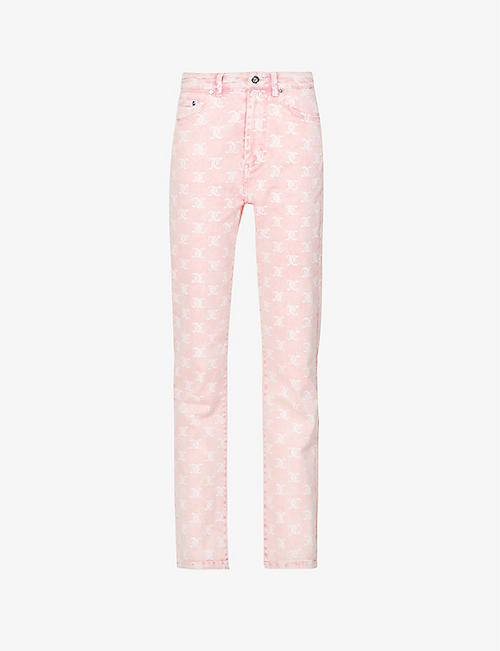 JUICY COUTURE: Logo-printed straight-leg mid-rise stretch-denim jeans