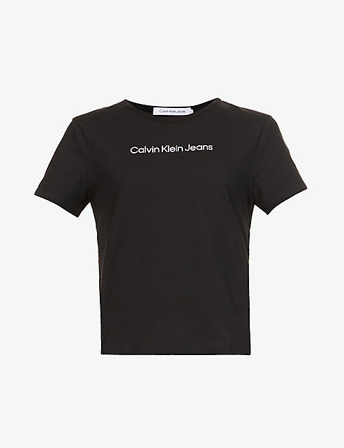 CALVIN KLEIN: Shrunken Institutional Baby logo-print cotton T-shirt