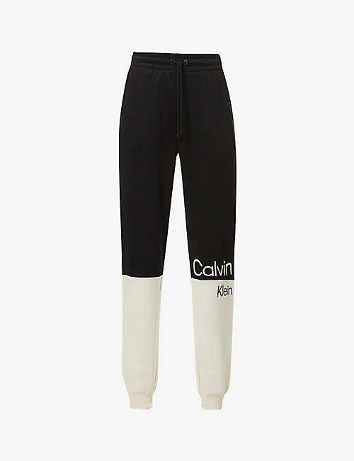 CALVIN KLEIN: Colour-block logo-print cotton-blend jogging bottoms